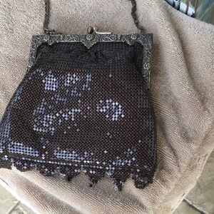 Brown Mesh Clutch with Metal Frame